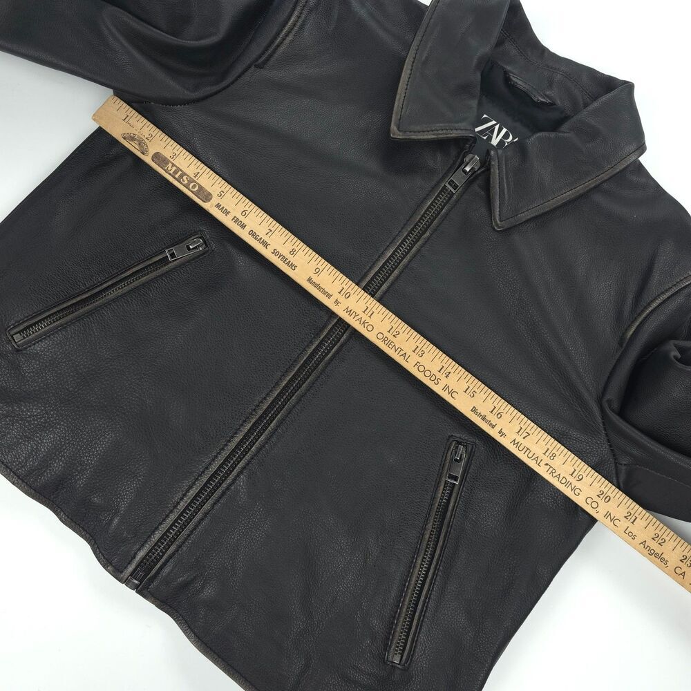 NEW Zara Genuine Leather Jacket Distressed Crop 90s Y2k Downtown Girl Clean Girl - Picture 4 of 13